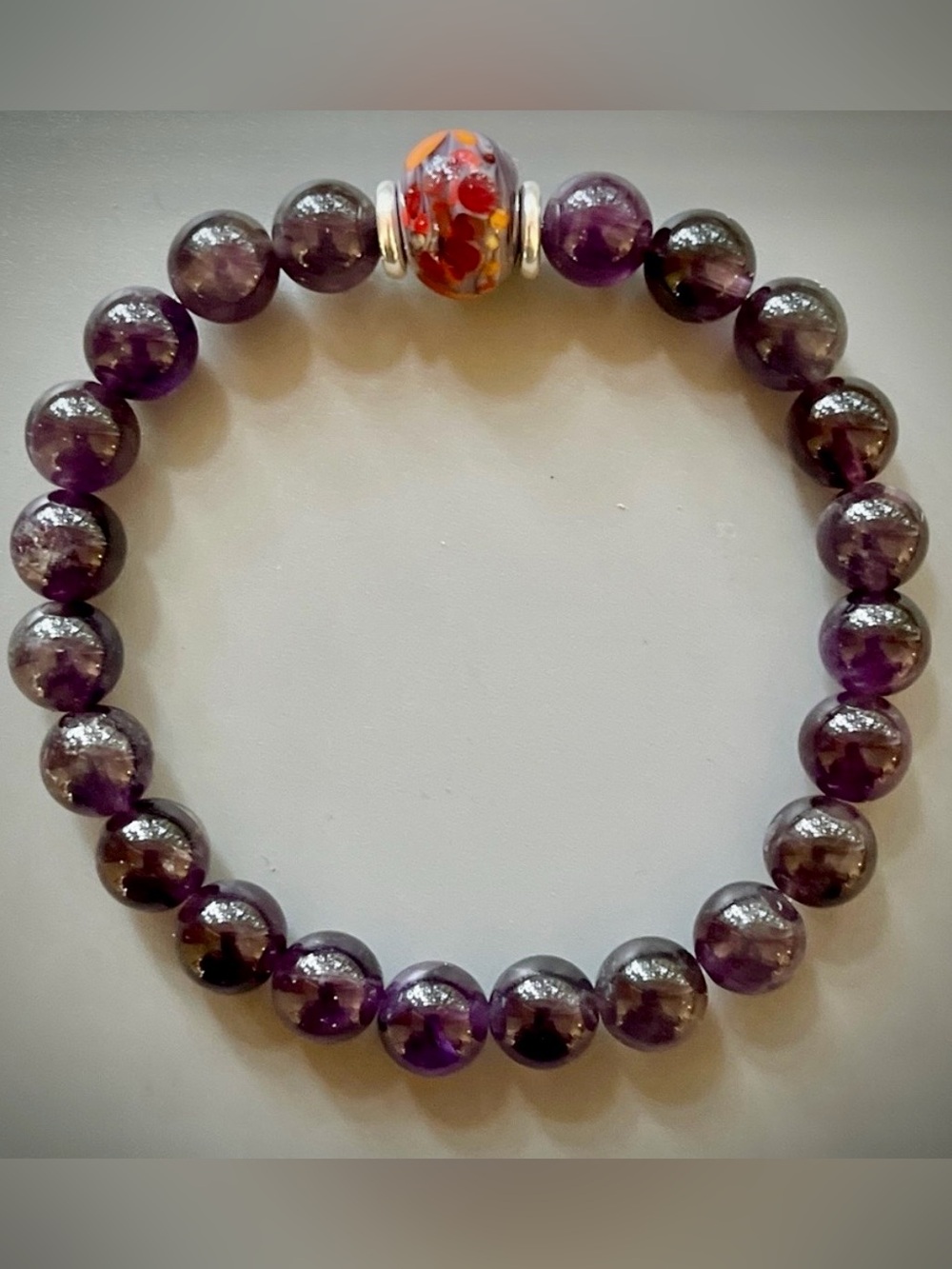 Deep Purple Amethyst Handcrafted Bead Bracelet